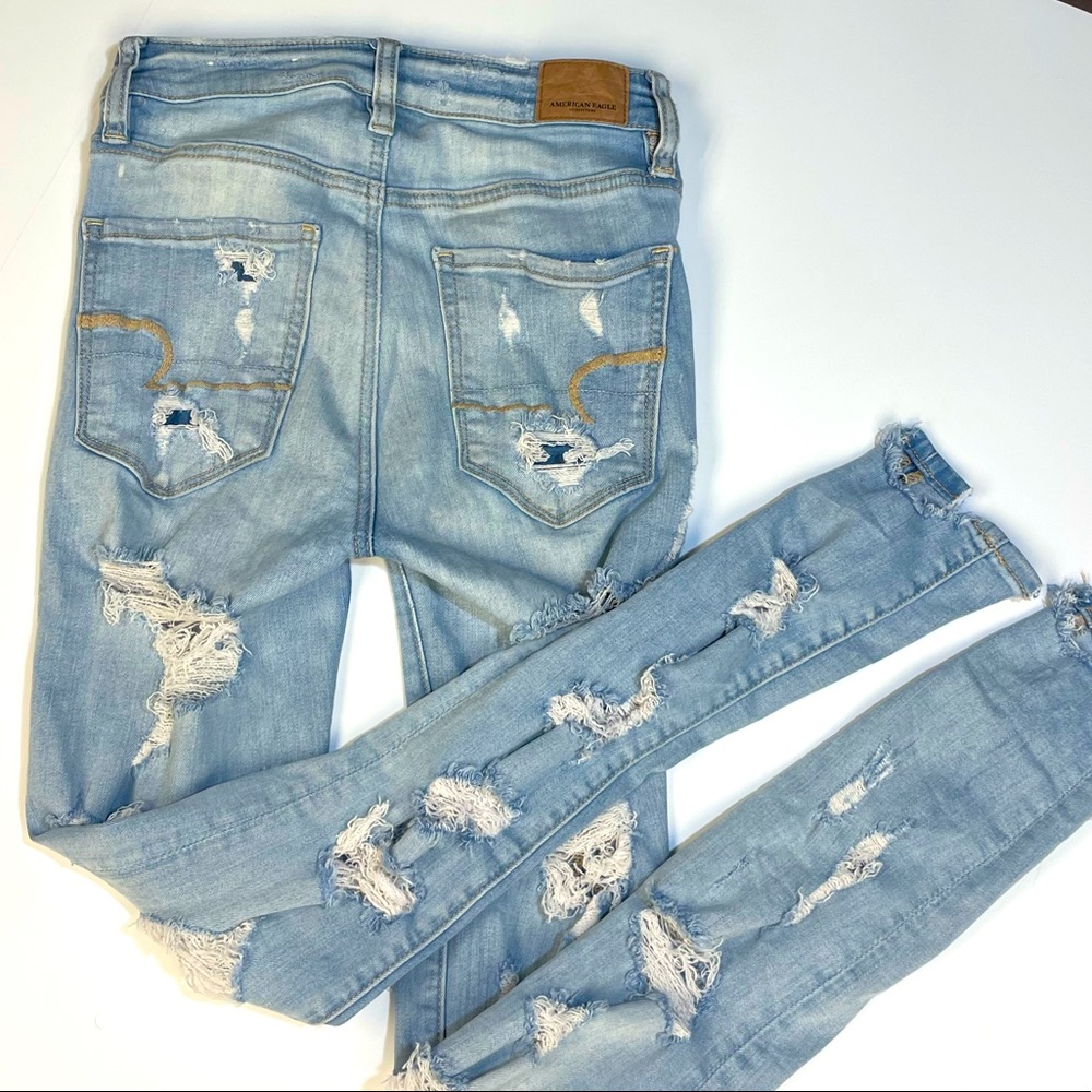 American Eagle super stretch, high rise skinny jeggings, faded, light blue